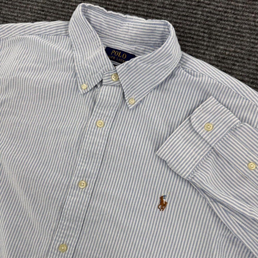 Polo Ralph Lauren Mens XL Blue White Striped Oxford Button Down Shirt Classic